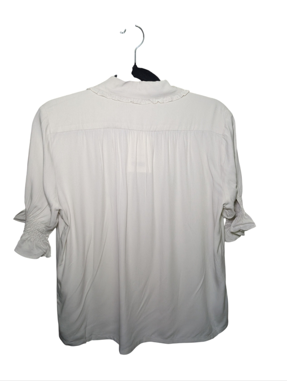 Simple Retro Button-Front Blouse with Blue Floral Embroidery - Picture 3 of 7